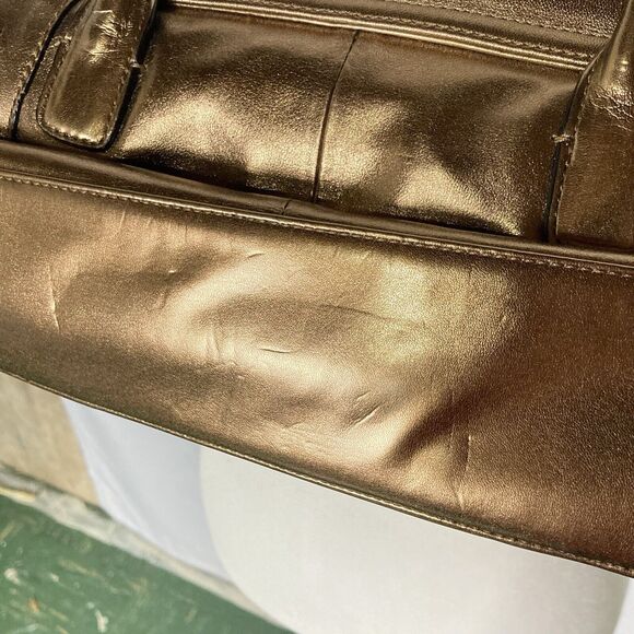 Gianni Bernini Shoulder Bag Bronze Metallic Leather Purse Snap Closure Classic - Picture 4 of 12